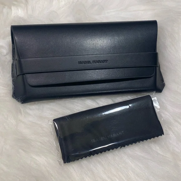 NEW Isabel Marant Black Leather Sunglasses Glasses Case with logo cleaning cloth - Picture 1 of 3